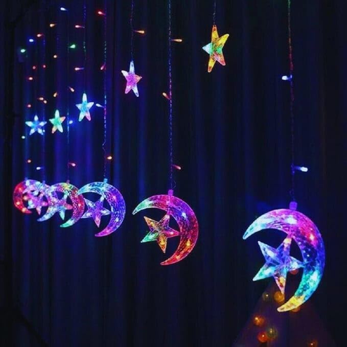 LED Yıldız ve Ay Temalı Perde Işıkları, Pilli ve Usbli, Dekoratif Aydınlatma